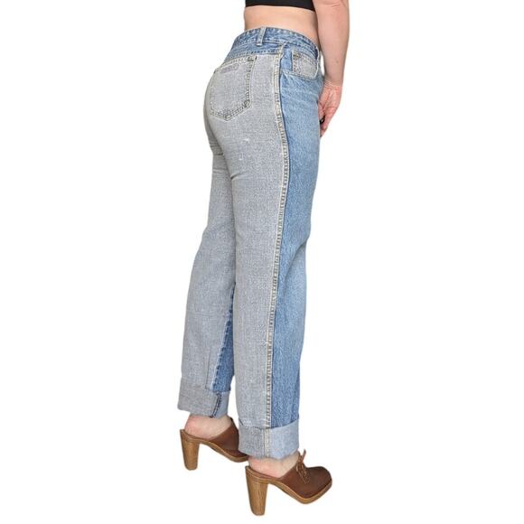 Vintage 90s Jordache Mixed Denim Jeans Gray Blue Womens 33 Long Straight Leg - Picture 2 of 6